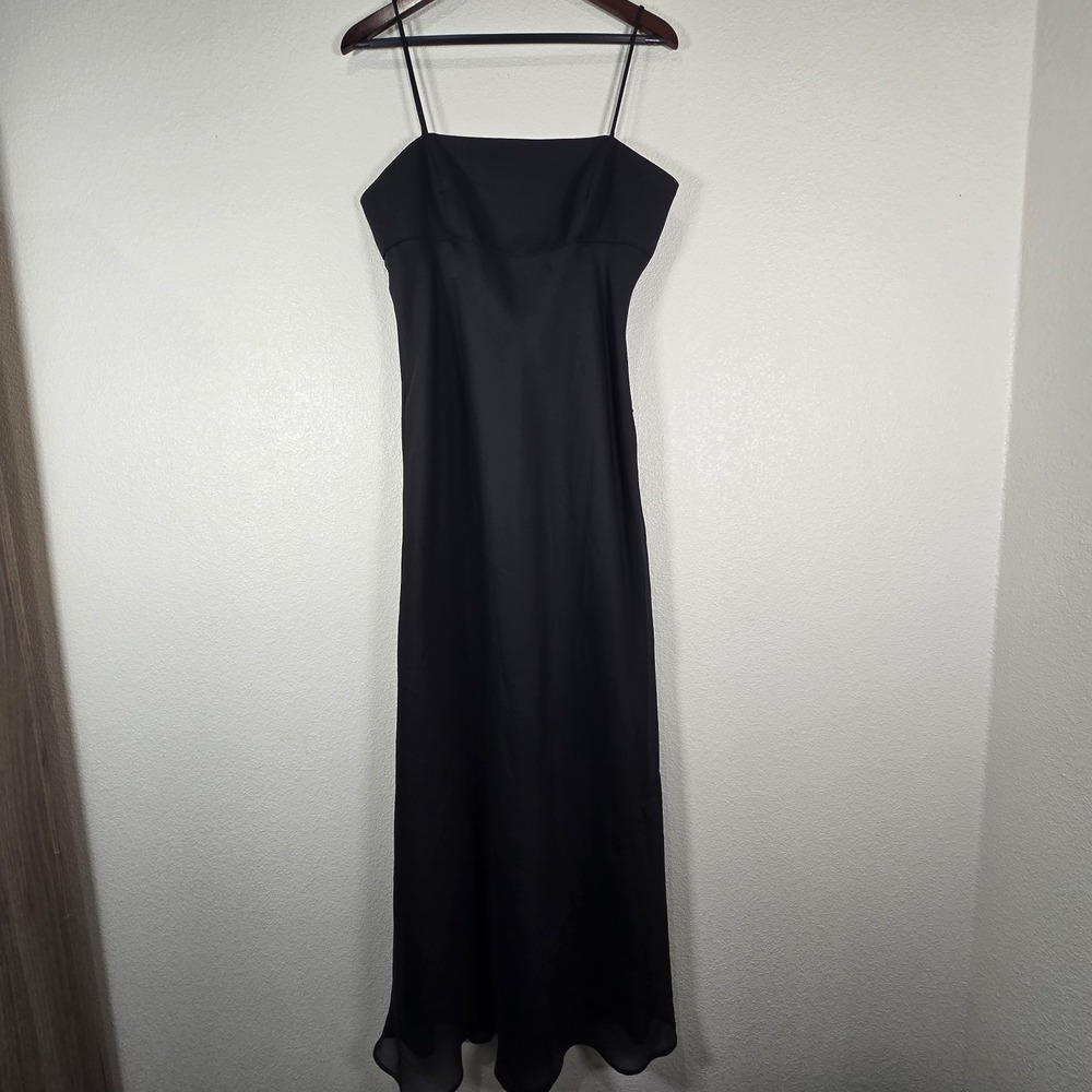 Onyx Nite Vintage Y2k Black Slip Dress Maxi Spaghetti Strap Size 14 Chiffon‎